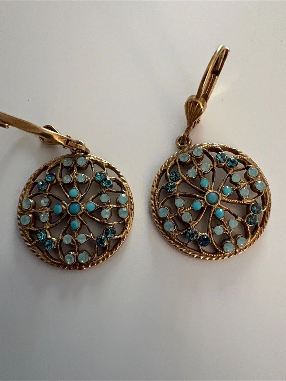 Gold-Tone Turquoise Crystal Floral Drop Earrings